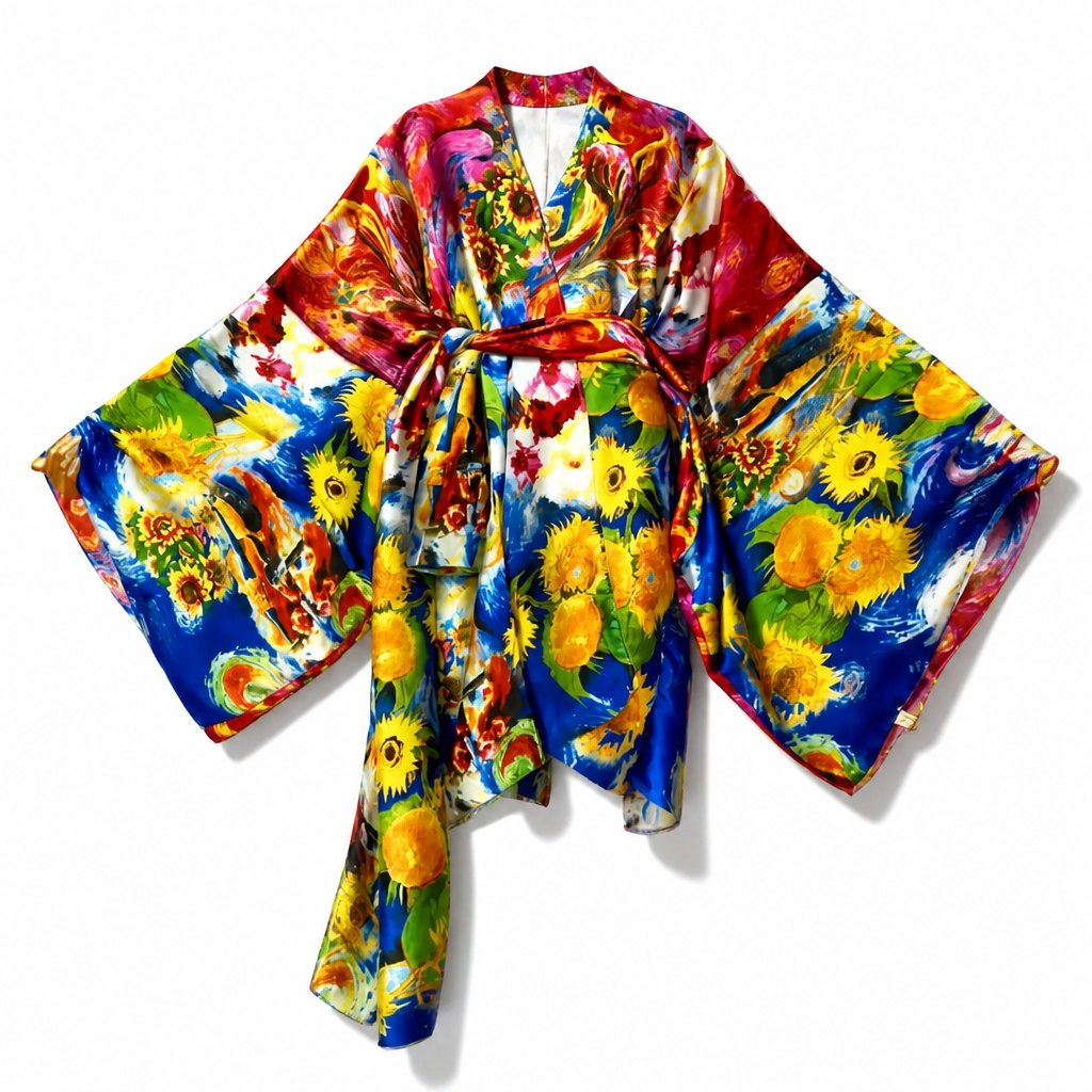 Sunflower Garden Satin Kimono Robe