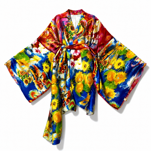 Sunflower Garden Satin Kimono Robe