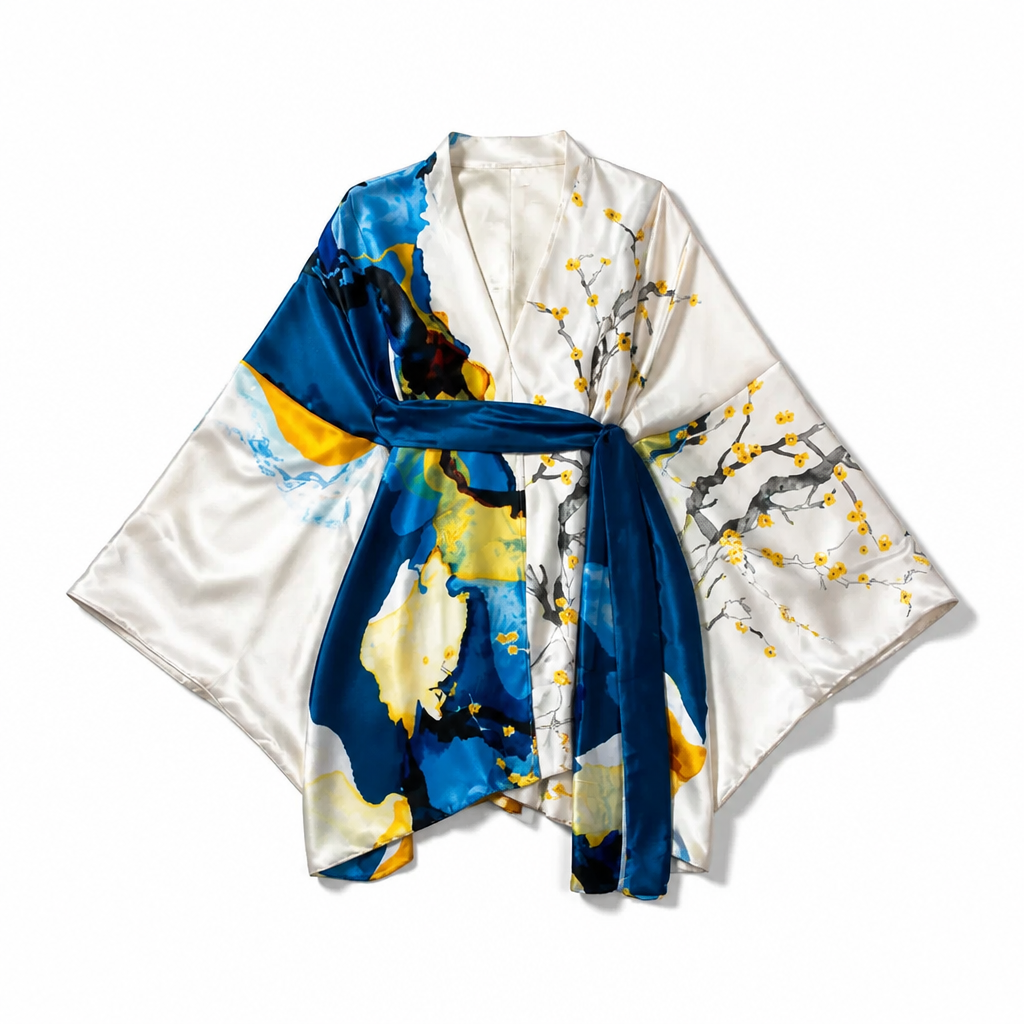 Ink & Blossom Satin Kimono Robe